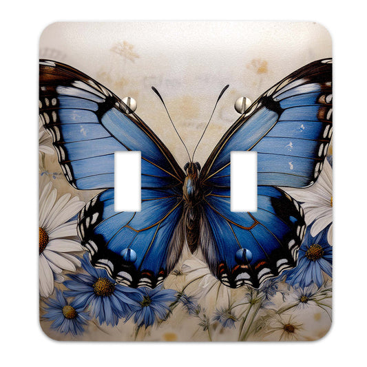 Vintage butterfly and daisies metal switch plate, floral light switch cover, antique home decor, rustic butterfly switch cover, botanical wall plate
