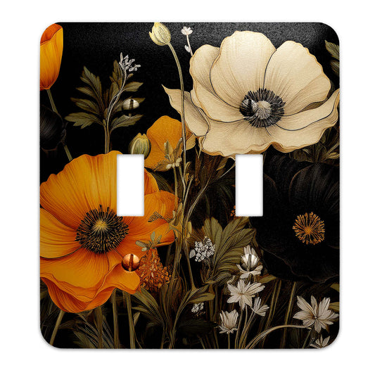 Vintage wildflower metal switch plate, black floral light switch cover, retro home decor, farmhouse-style switch cover, antique botanical wall plate