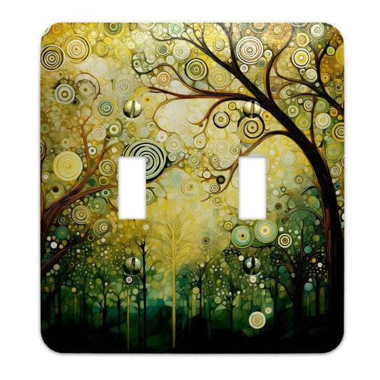Enchanted forest light switch cover featuring a detailed woodland scene with trees, mystical accents, and fairy tale-inspired decor, available in multiple sizes