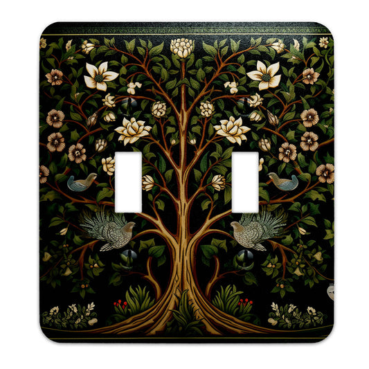 William Morris-inspired Tree of Life light switch cover featuring intricate floral and nature-inspired detailing, decorative wall plate available in multiple sizes.
