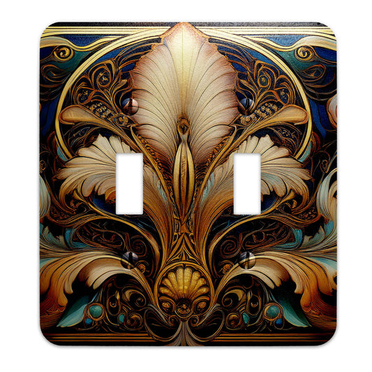 Elegant Art Nouveau light switch cover featuring intricate floral flourishes and vintage-inspired detailing, decorative wall plate available in multiple sizes