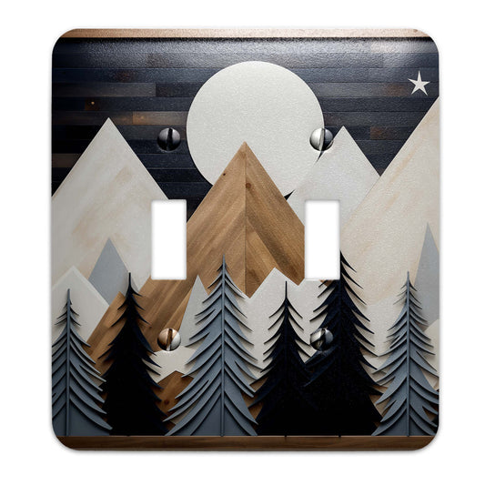 Geometric Mountains and Pines Light Switch Cover – Nature-inspired wallplate with modern mountain and tree design for a rustic yet stylish home accent