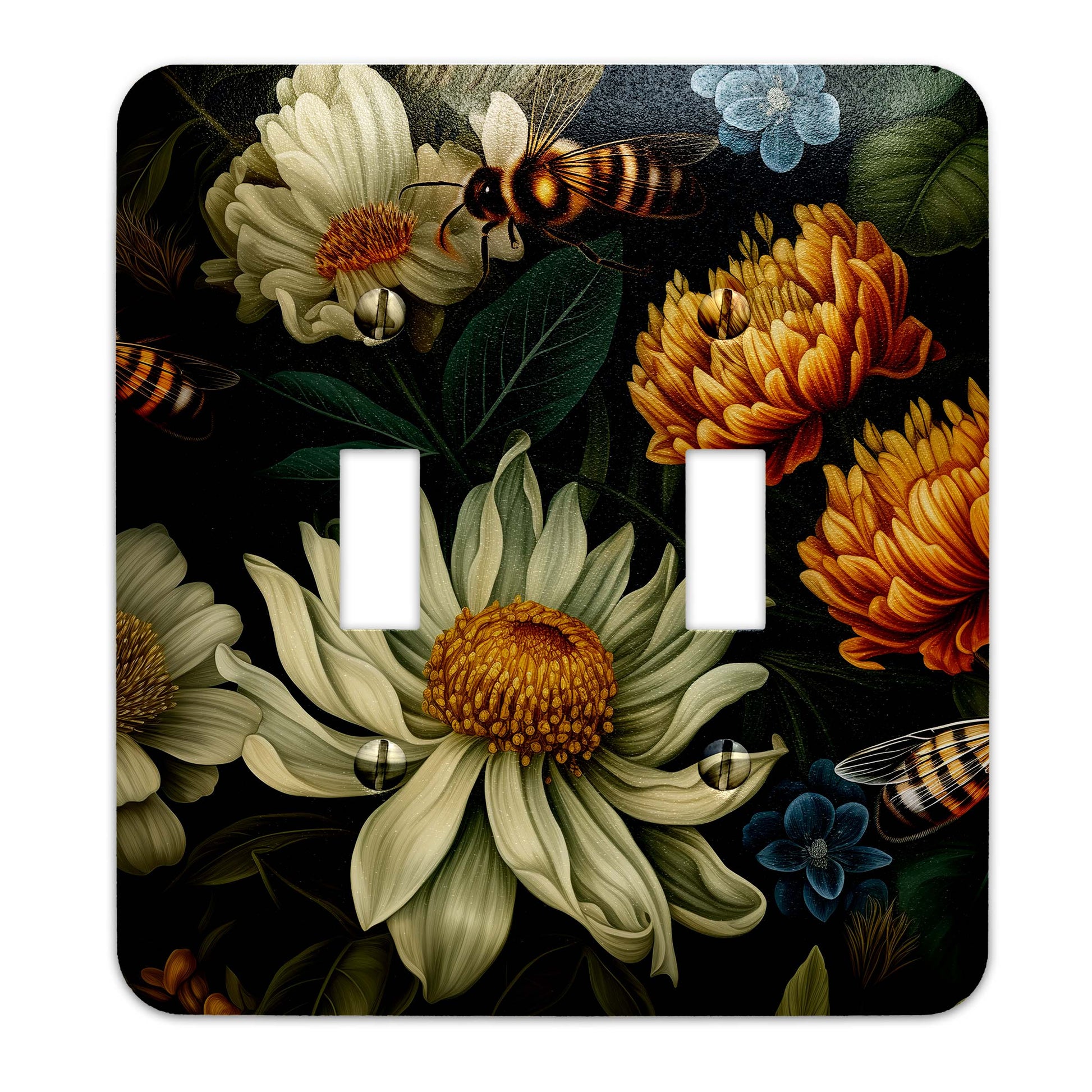 Bees and Blooms Light Switch Cover – Floral Decorative Wallplate with Bees, Home Decor in Multiple Sizes