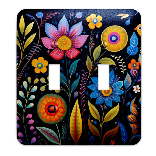 Decorative Switchplate -  Whimsical Floral Folk Art  Metal Light Switch Cover, Multiple Sizes, Home Decor - #5327