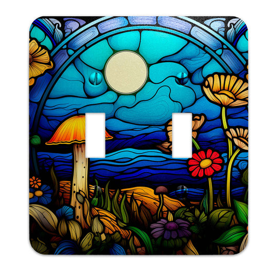 Decorative Switchplate -  Moonlit Bloom Stained Glass Design Metal Light Switch Cover, Multiple Sizes, Home Decor - #5330