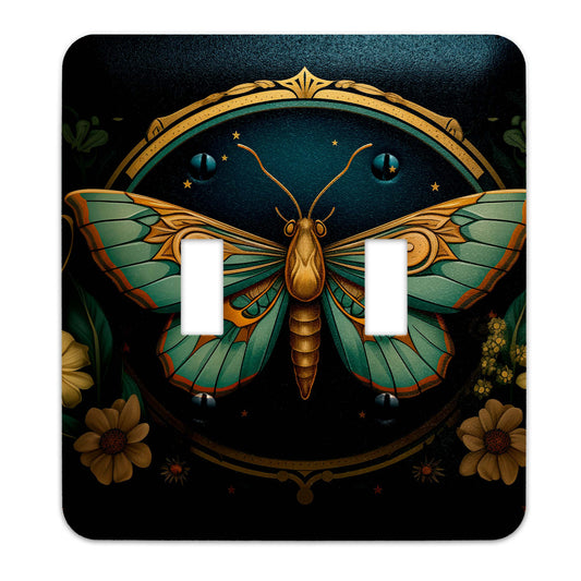 Decorative Switchplate - Art Nouveau Floral Moth in Teal Light Switch Cover, Multiple Sizes, Home Decor - #5331