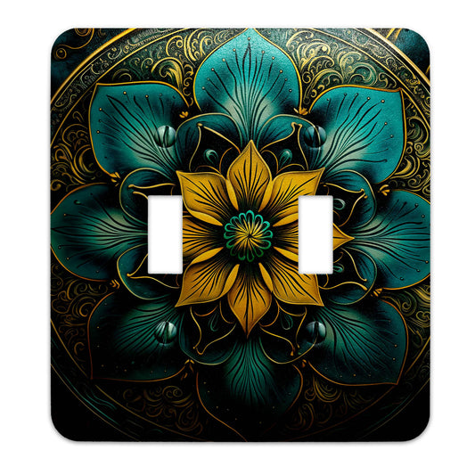 Floral Mandala Teal and Gold Decorative Switchplate | Light Switch Cover, Multiple Sizes, Home Decor - #5350
