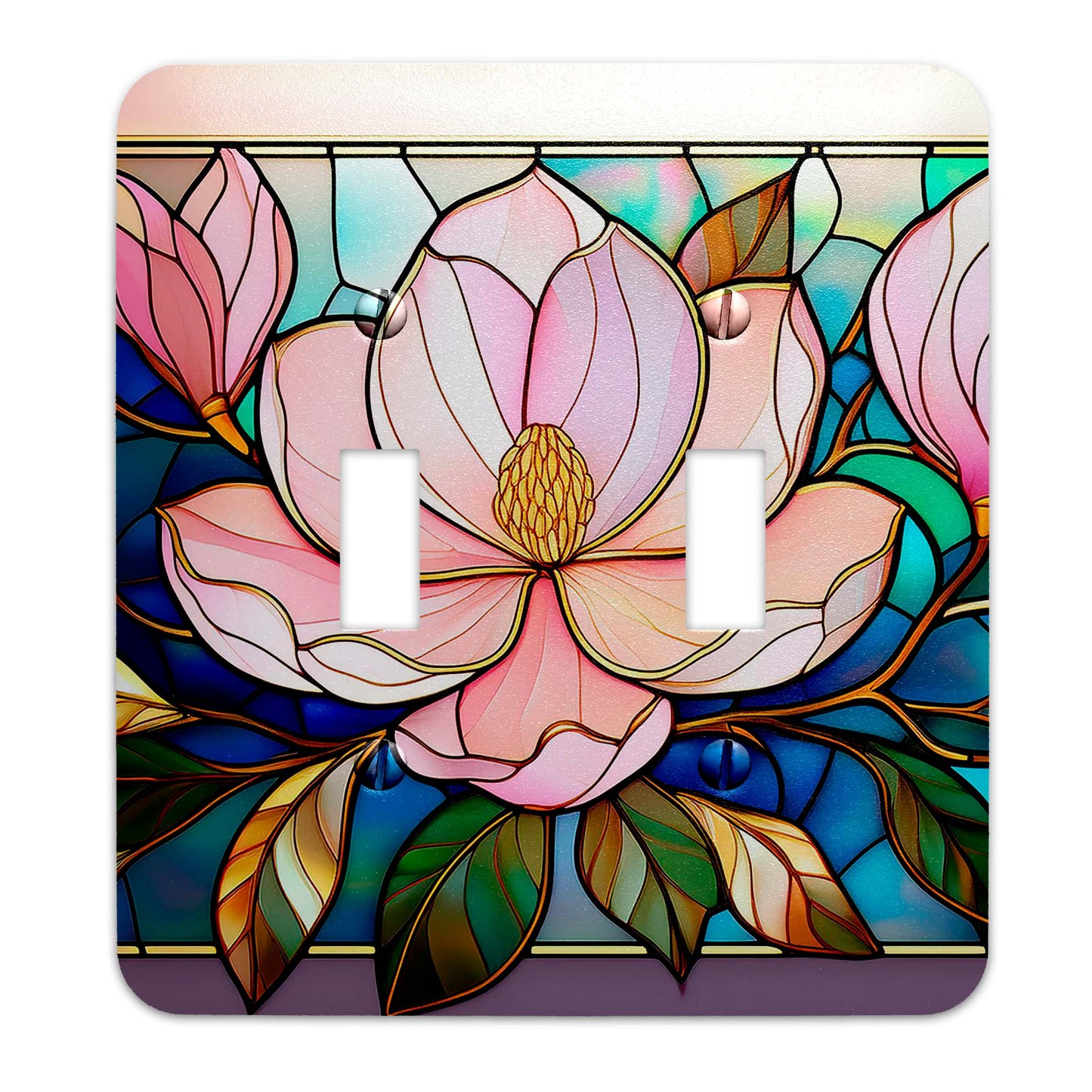 Magnolia Blooms on Stained Glass Decorative Switchplate | Light Switch Cover, Multiple Sizes, Home Decor - #5355