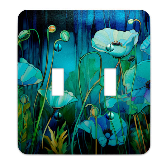 Whispering Blue Poppies Decorative Switchplate | Metal Light Switch Cover, Multiple Sizes, Home Decor - #5366