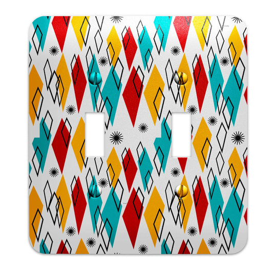 Mid Century Atomic Diamond Flair Decorative Switchplate | Metal Light Switch Cover, Multiple Sizes, Home Decor - #5370