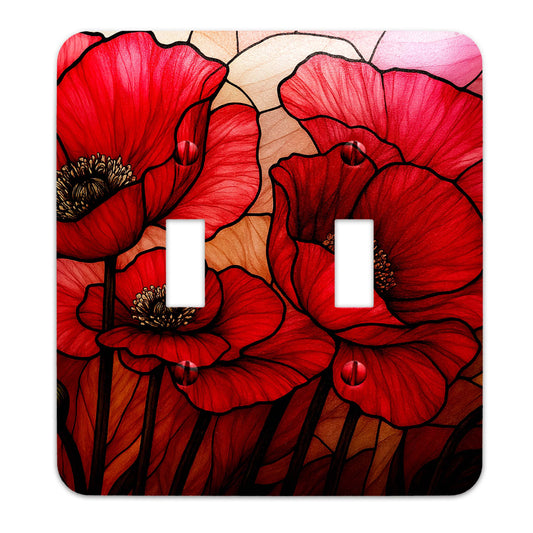Switch Plate Cover - When Poppies Dream Faux Stained Glass Design – Metal Light Switch, Multiple Sizes, Home Decor - #5396