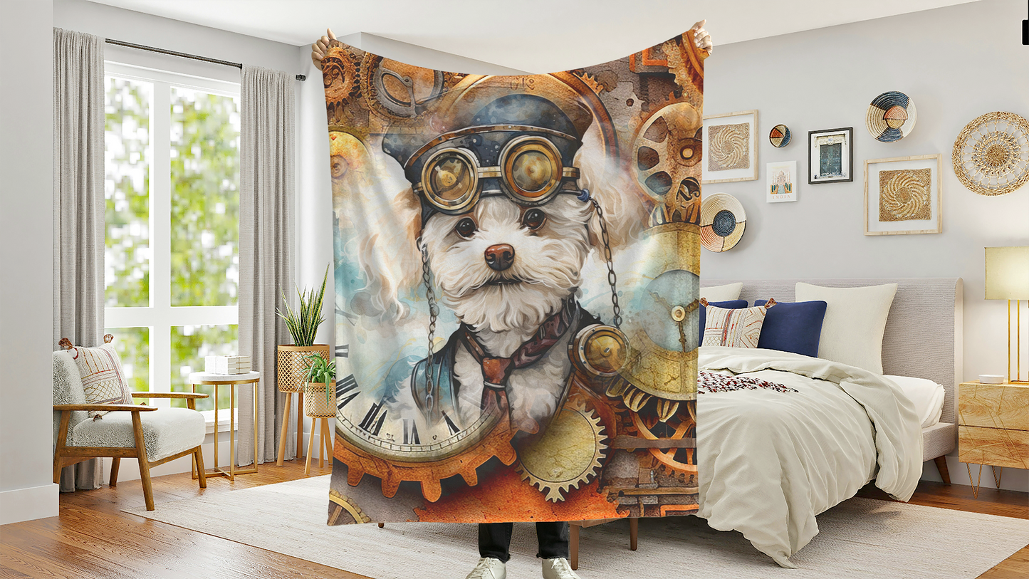 Steampunk Dog Velveteen Plush Blanket, Steampunk Fan, Dog Mom Gift, Dog Lover, Available in 2 sizes, #5056