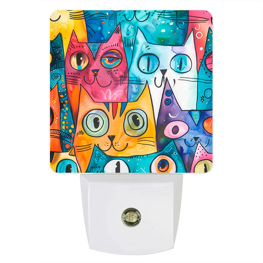 Colorful Abstract Cats Art Decor Custom LED Dusk to Dawn Night Light, Home Decor, Wall Art #5180