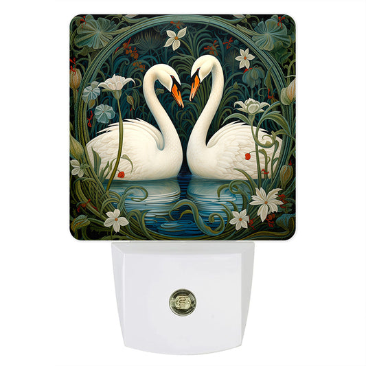 Art Nouveau Swan LED Night Light – Elegant dusk-to-dawn plug-in nightlight with automatic sensor for home decor