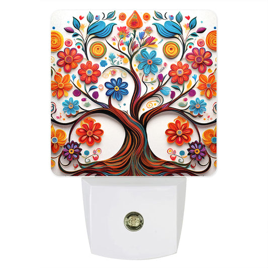Folk Art Tree of Life Custom LED Dusk to Dawn Night Light, Home Decor, Wall Art #5296