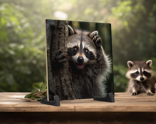 Raccoon "Wait, What?" Ceramic Tile | Funny Coaster or Wall Decor – 4.25” or 6”, Coasters, Wall Decor #5281