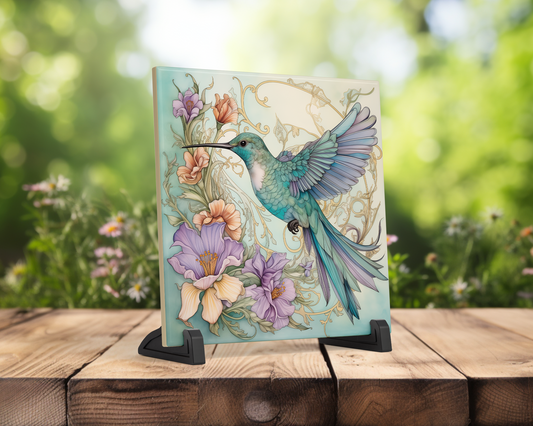 Ceramic Tile - Watercolor Hummingbird in Flight, 4.25 x 4.25 or 6 x 6, Kitchen Backsplash, Coasters, Wall Decor #5282