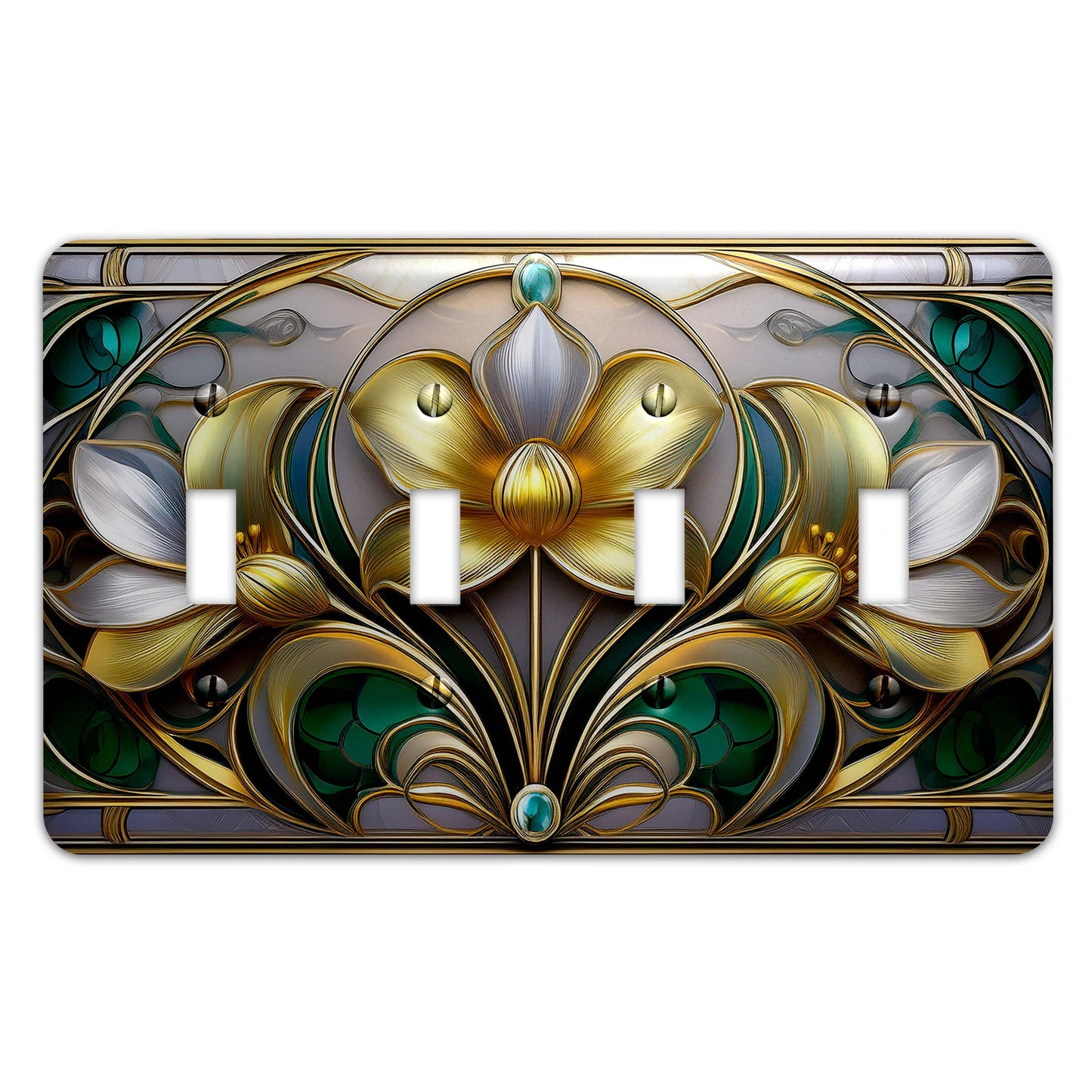 Art Nouveau Floral Light Switch Cover - Gold and Silver Metal SwitchPlate, Multiple Sizes - #5258
