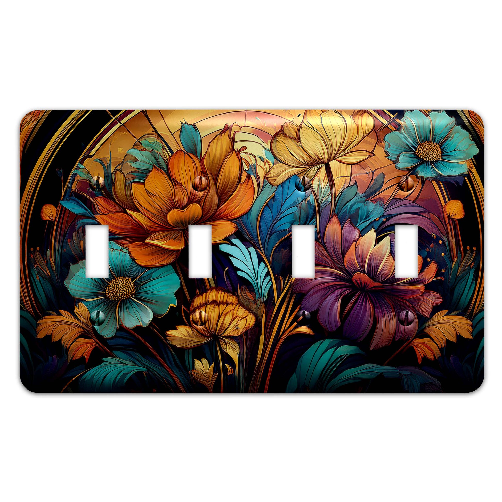 Art Deco Wildflower Light Switch Cover – Decorative metal plate with vintage floral design, available in multiple sizes for home décor.