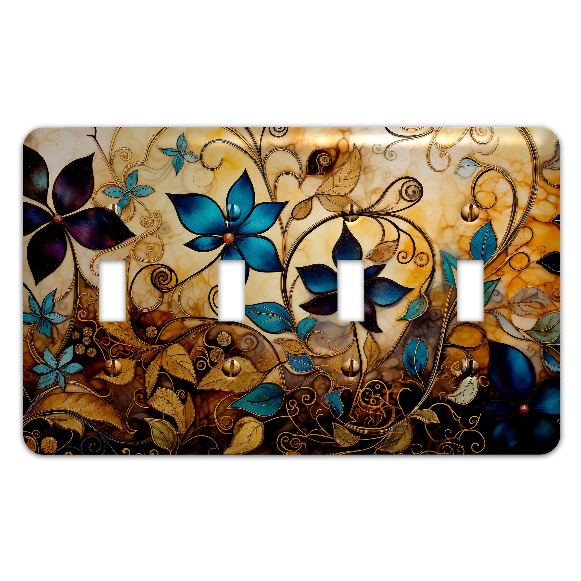 Whimsical floral and vines metal light switch cover with abstract art design, available in multiple sizes for stylish home decor.