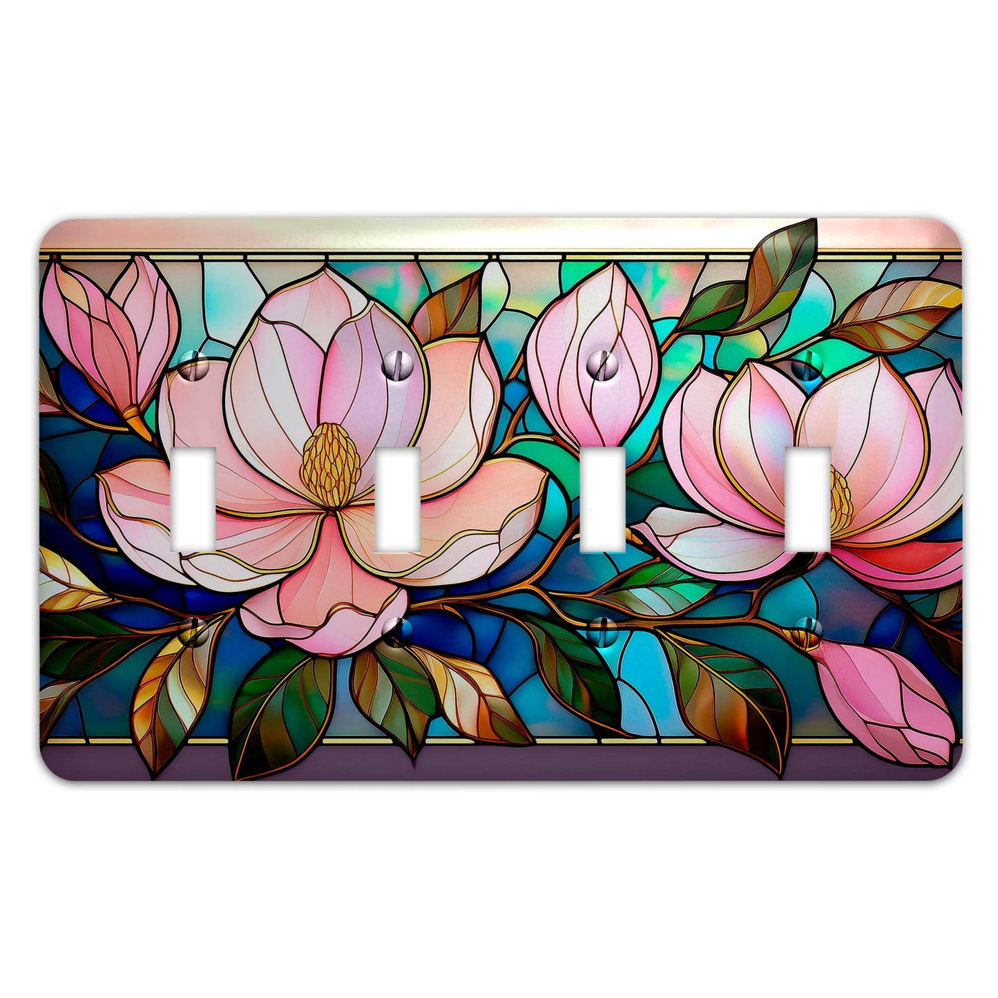 Magnolia Blooms on Stained Glass Decorative Switchplate | Light Switch Cover, Multiple Sizes, Home Decor - #5355
