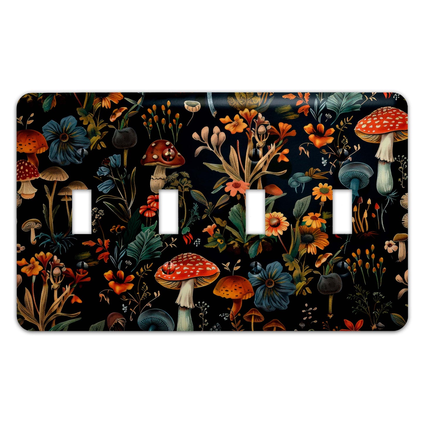 Mystic Mushrooms & Wildflowers Decorative Switchplate | Metal Light Switch Cover, Multiple Sizes, Wall Art, Home Decor - #5388