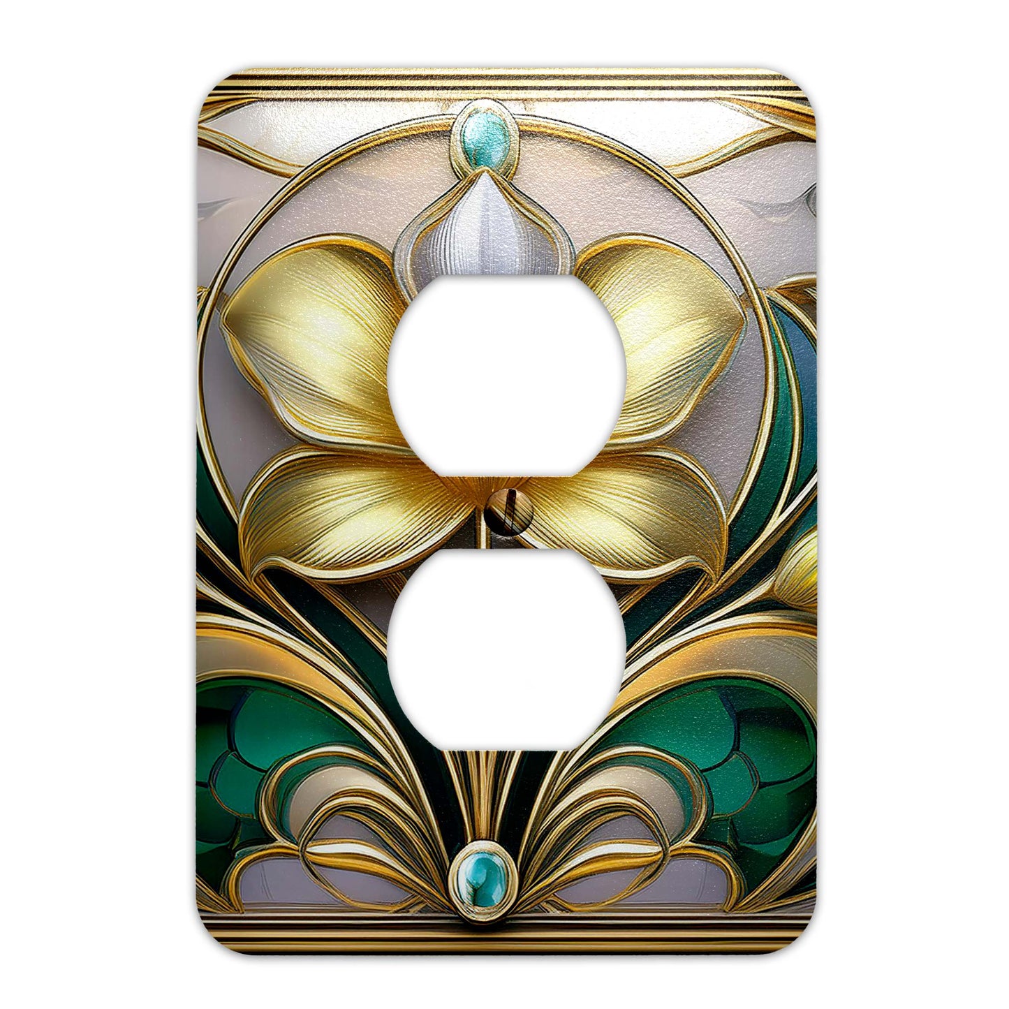 Art Nouveau Floral Light Switch Cover - Gold and Silver Metal SwitchPlate, Multiple Sizes - #5258