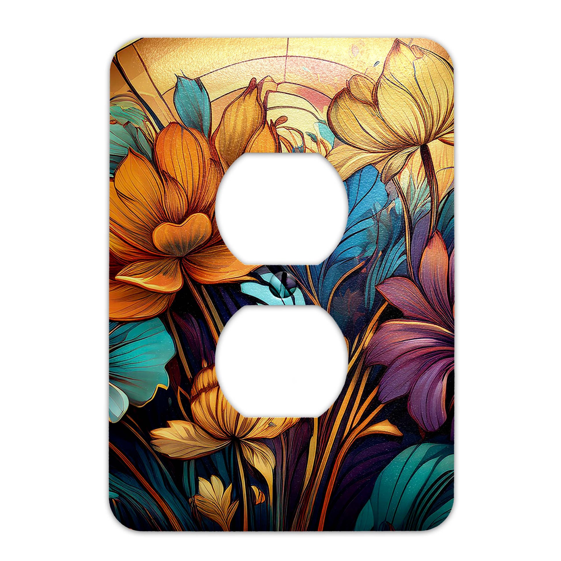 Art Deco Wildflower Light Switch Cover – Decorative metal plate with vintage floral design, available in multiple sizes for home décor.