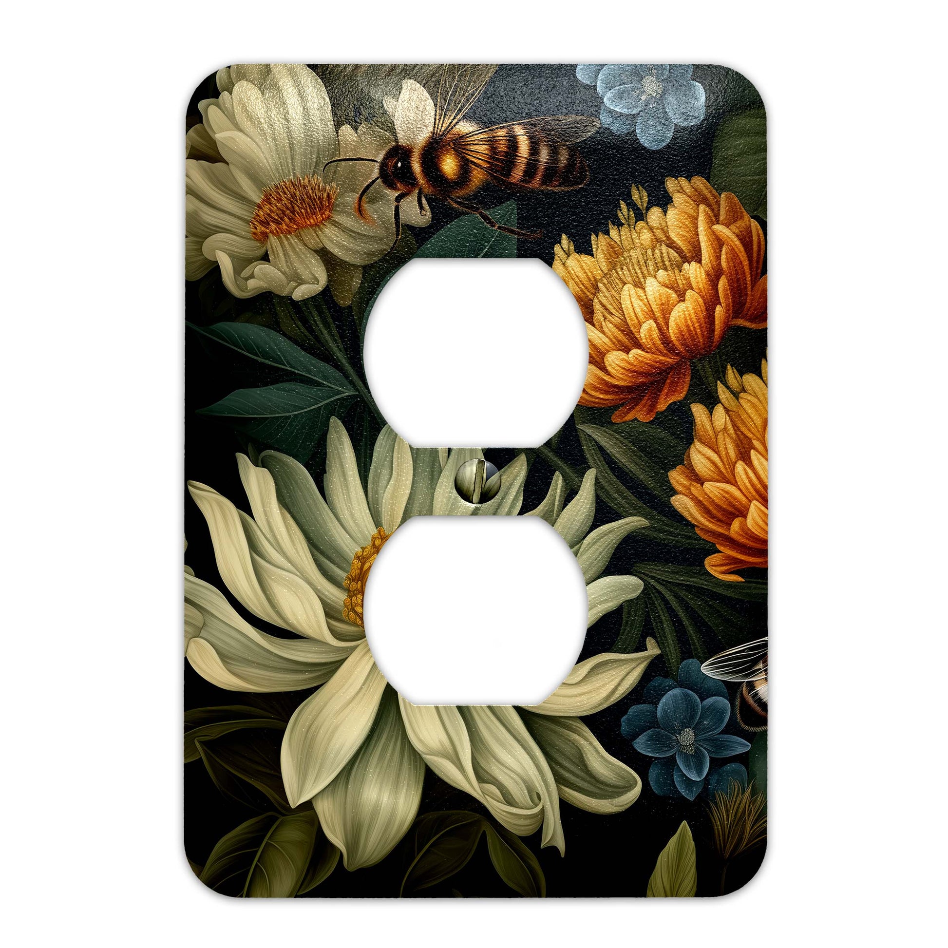 Bees and Blooms Light Switch Cover – Floral Decorative Wallplate with Bees, Home Decor in Multiple Sizes