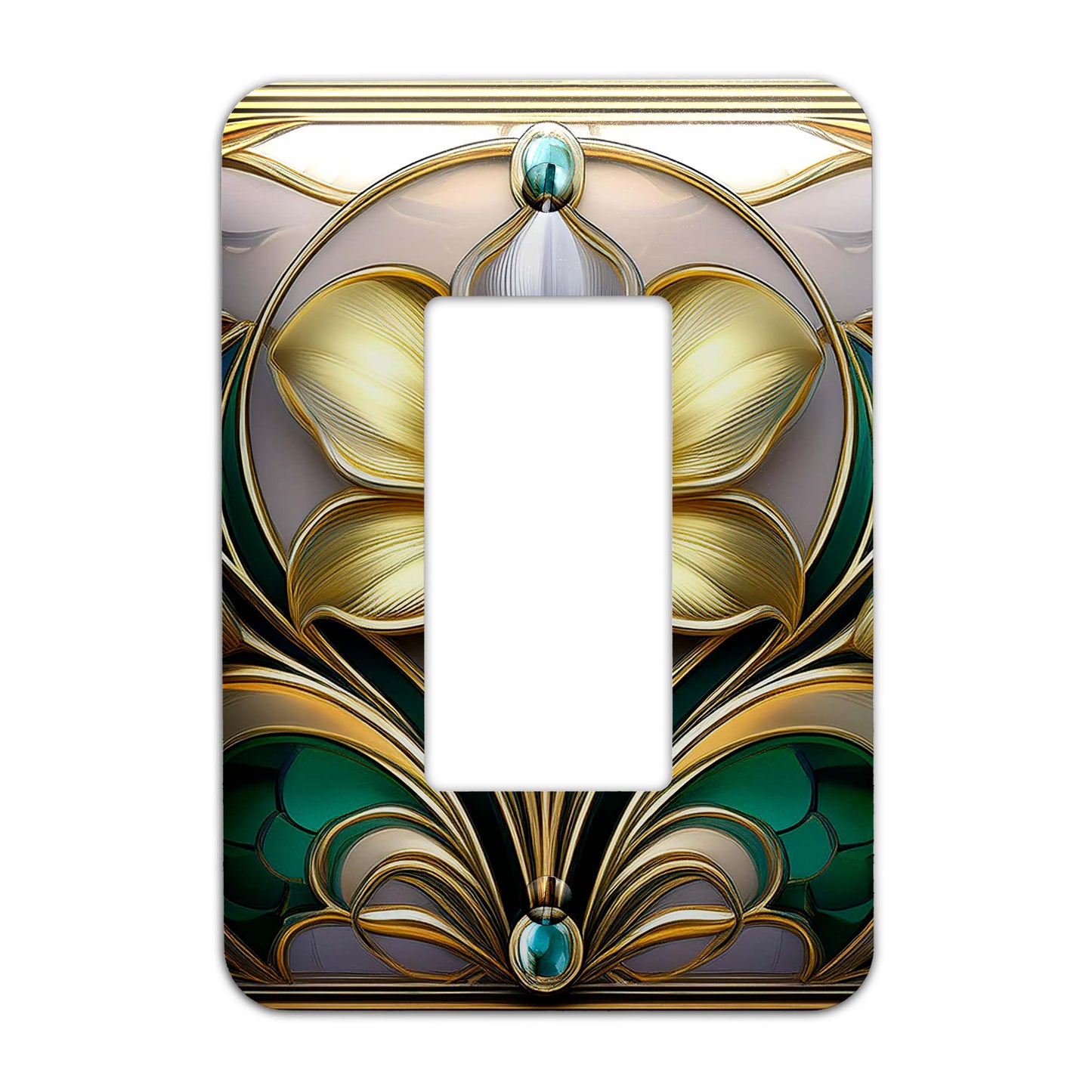 Art Nouveau Floral Light Switch Cover - Gold and Silver Metal SwitchPlate, Multiple Sizes - #5258