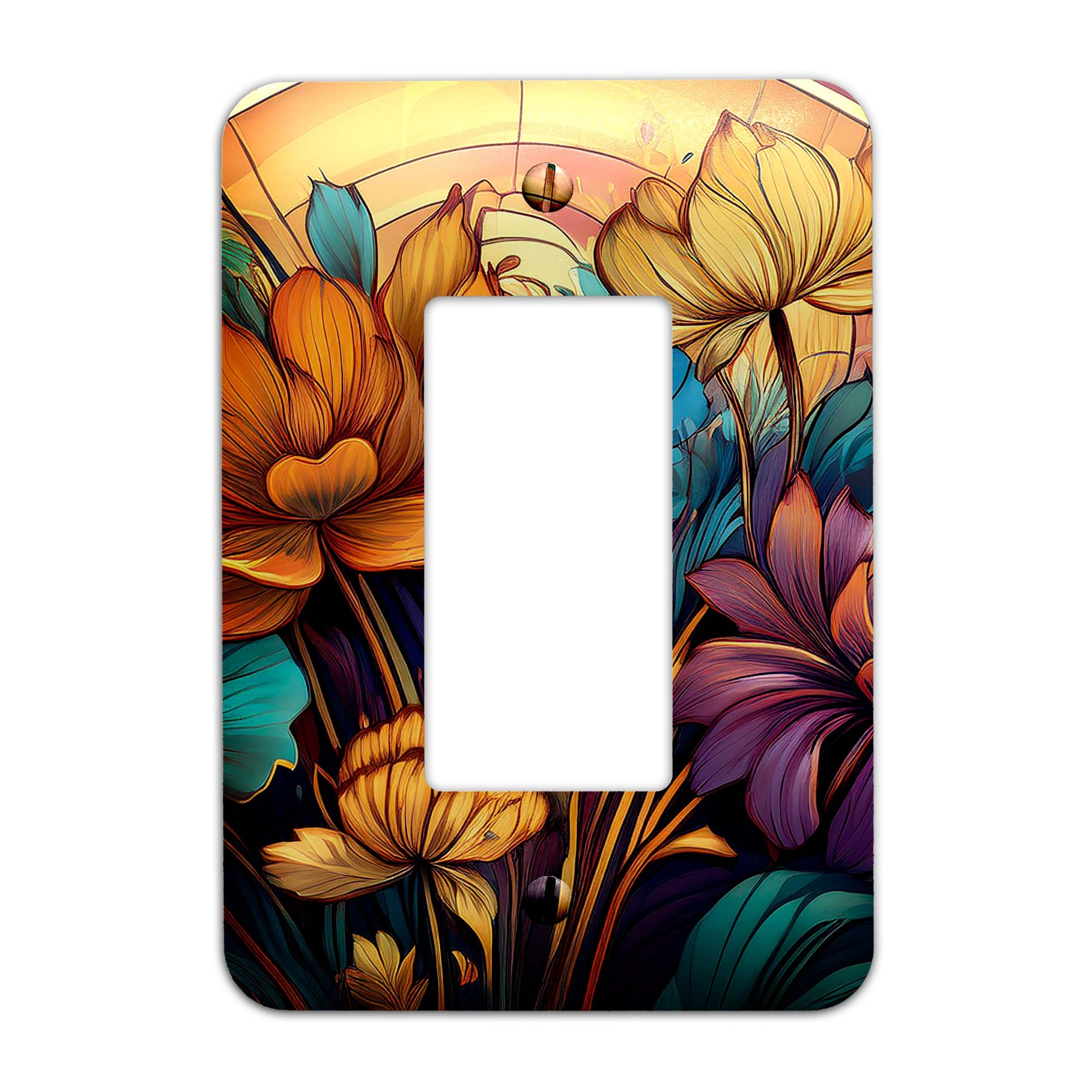 Art Deco Wildflower Light Switch Cover – Decorative metal plate with vintage floral design, available in multiple sizes for home décor.