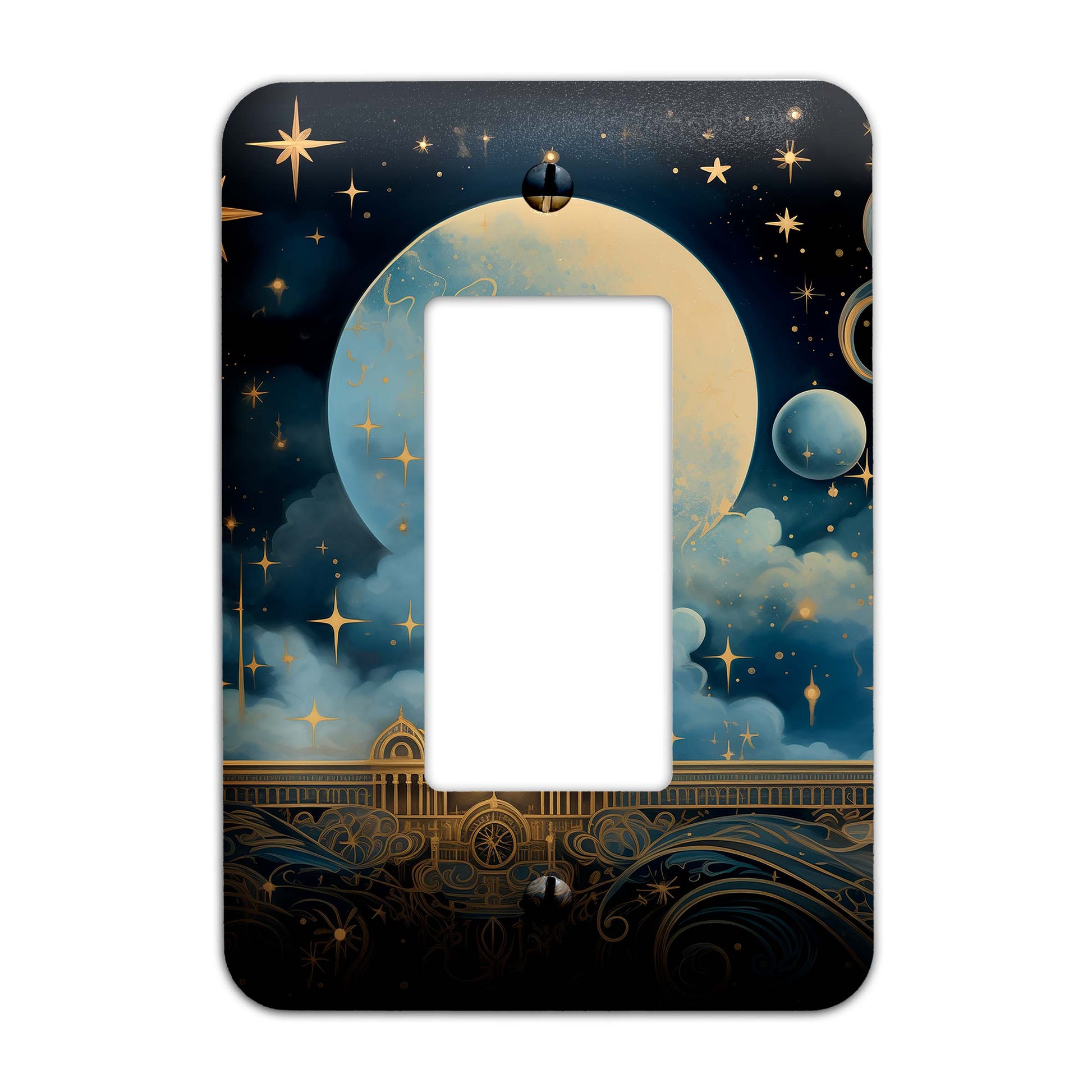 Celestial Punk Light Switch Cover – Decorative wallplate with cosmic galaxy design, perfect for adding an edgy aesthetic to home decor.