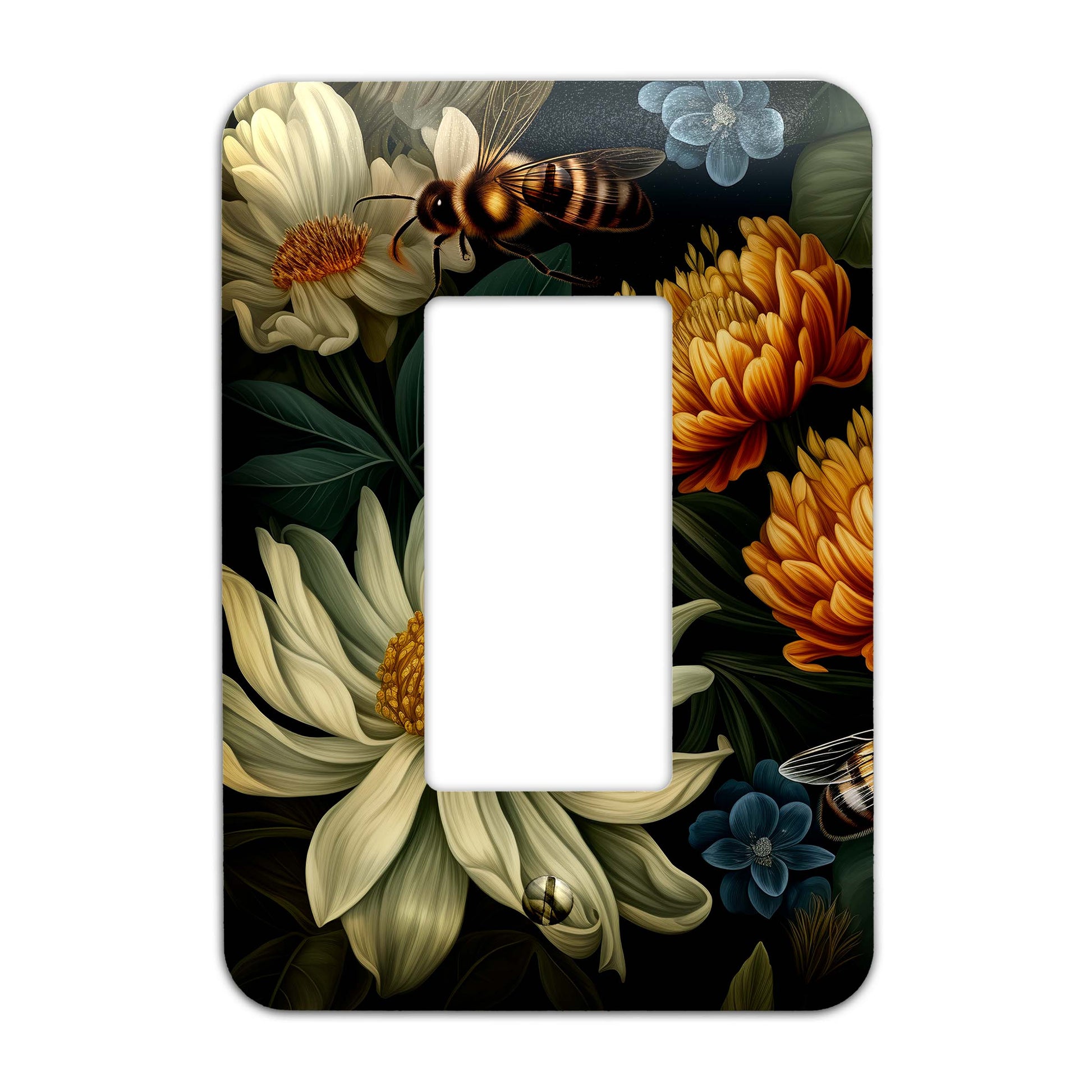 Bees and Blooms Light Switch Cover – Floral Decorative Wallplate with Bees, Home Decor in Multiple Sizes