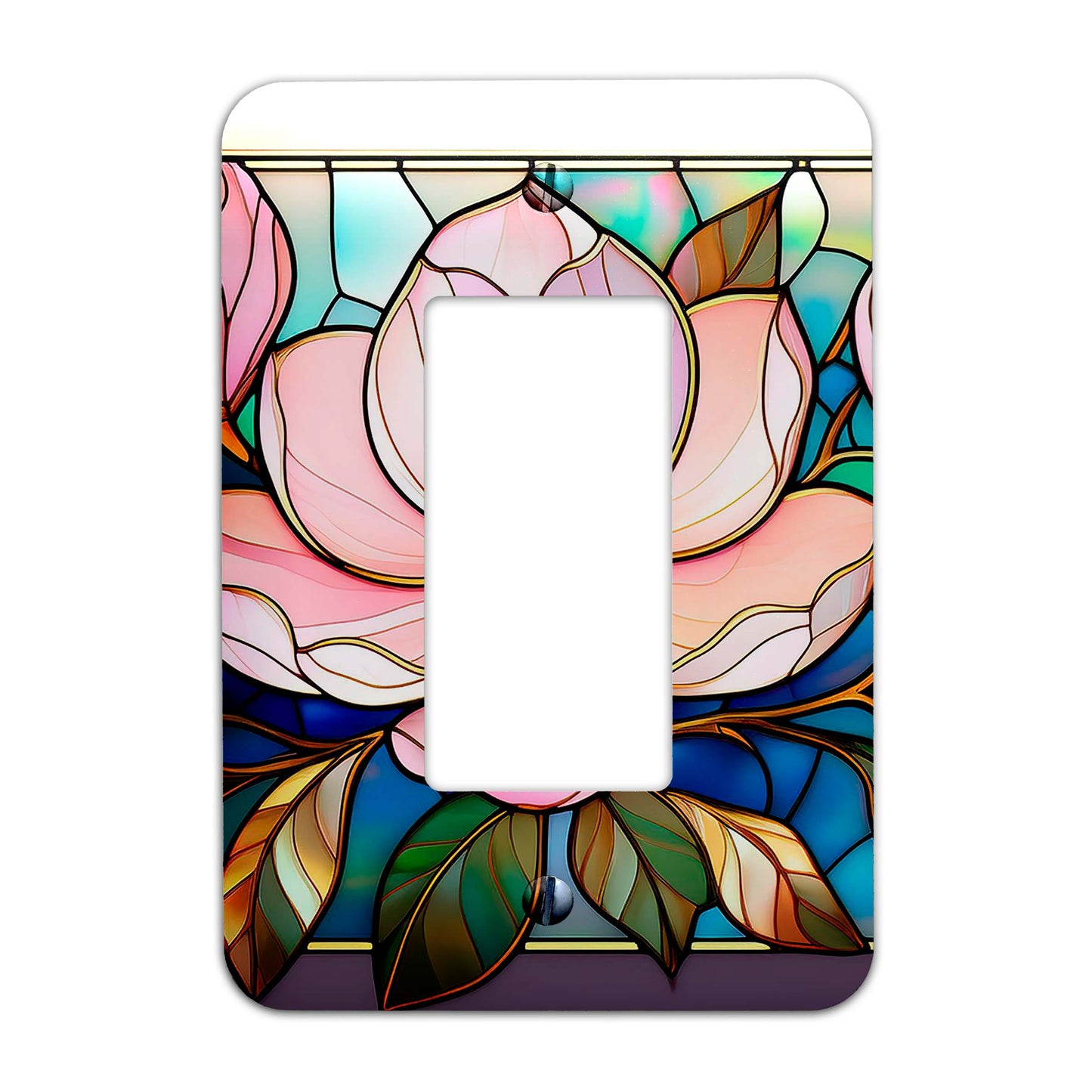 Magnolia Blooms on Stained Glass Decorative Switchplate | Light Switch Cover, Multiple Sizes, Home Decor - #5355