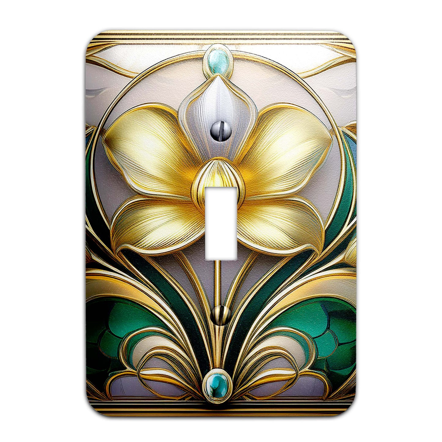 Art Nouveau Floral Light Switch Cover - Gold and Silver Metal SwitchPlate, Multiple Sizes - #5258