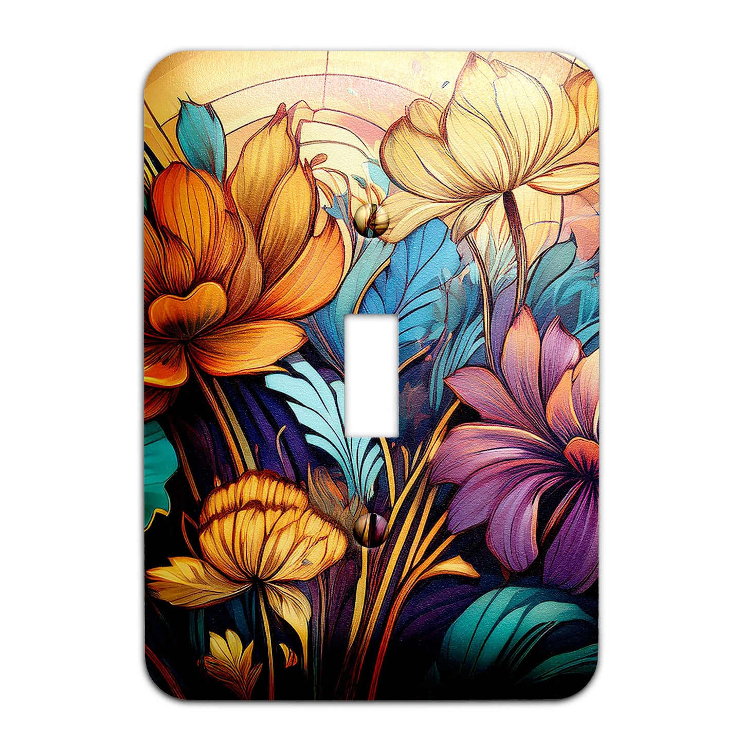 Art Deco Wildflower Light Switch Cover – Decorative metal plate with vintage floral design, available in multiple sizes for home décor.