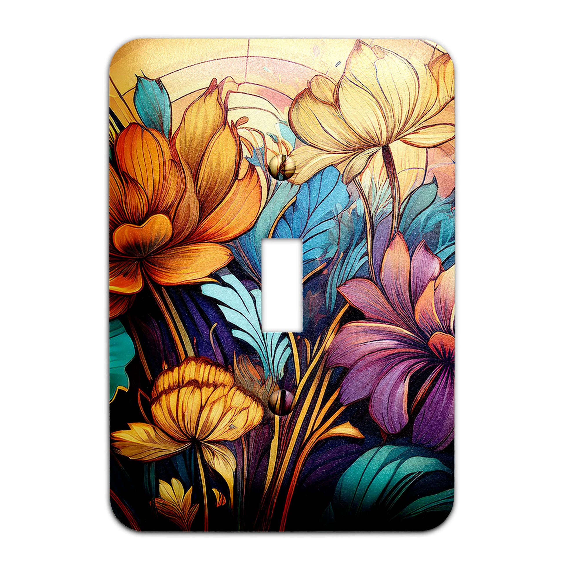 Art Deco Wildflower Light Switch Cover – Decorative metal plate with vintage floral design, available in multiple sizes for home décor.