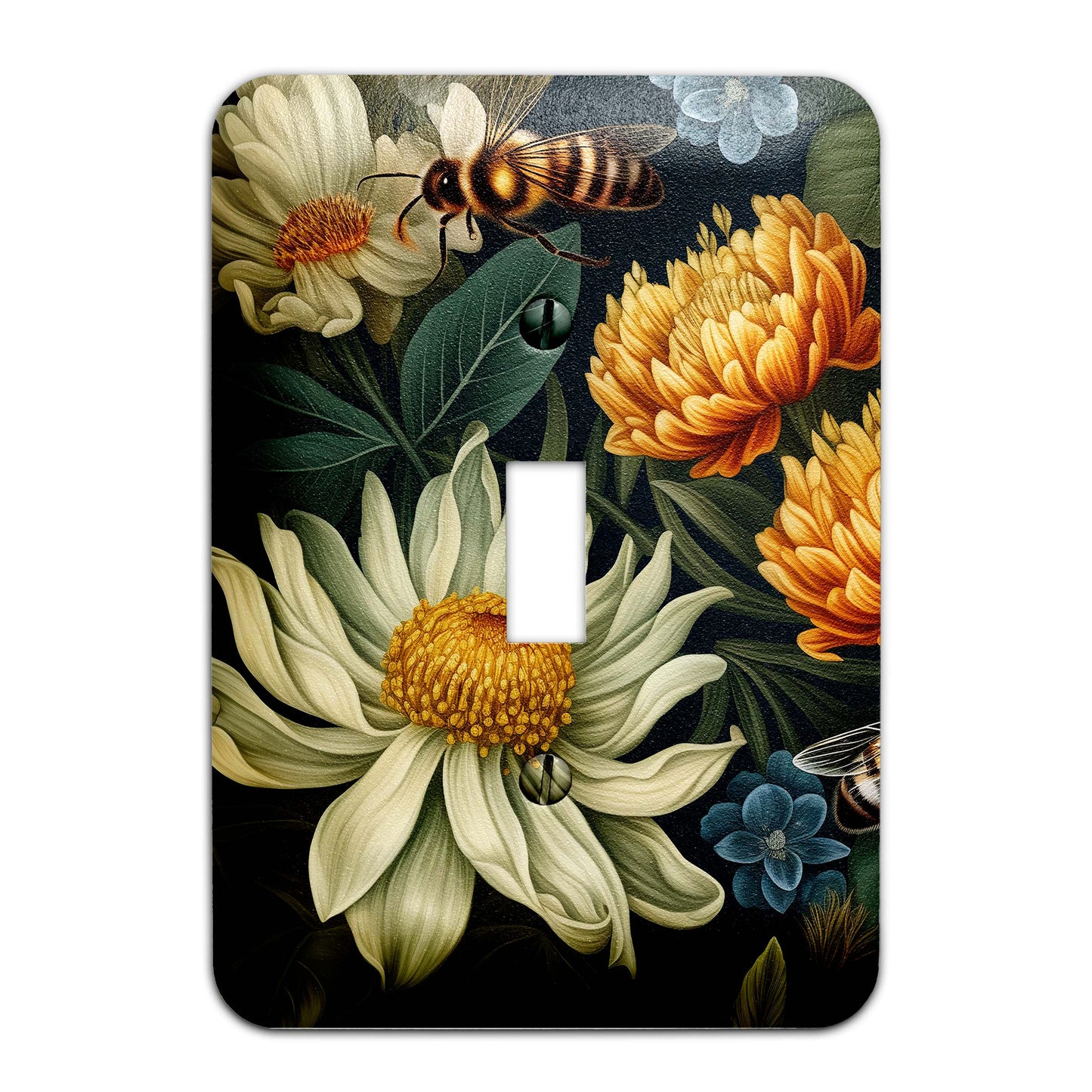 Bees and Blooms Light Switch Cover – Floral Decorative Wallplate with Bees, Home Decor in Multiple Sizes