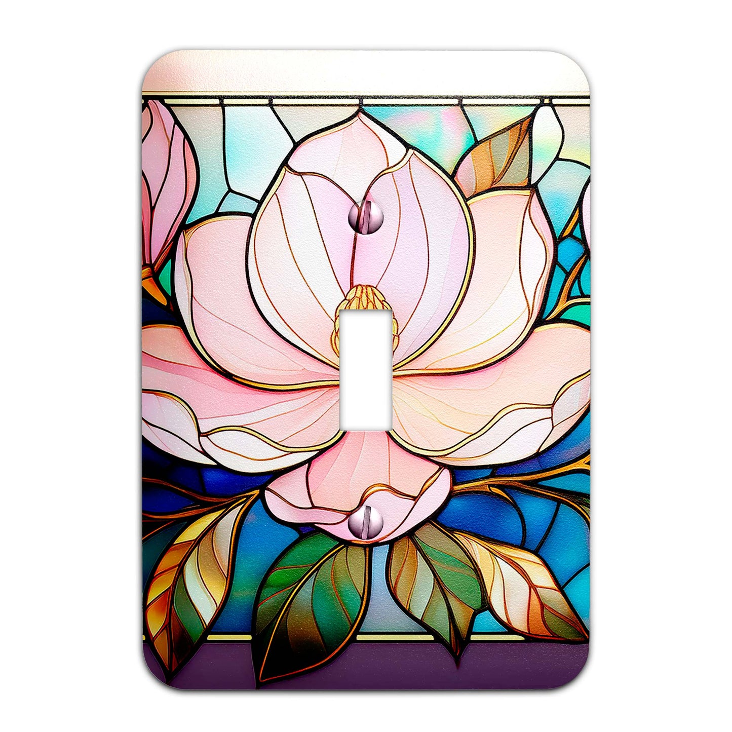 Magnolia Blooms on Stained Glass Decorative Switchplate | Light Switch Cover, Multiple Sizes, Home Decor - #5355