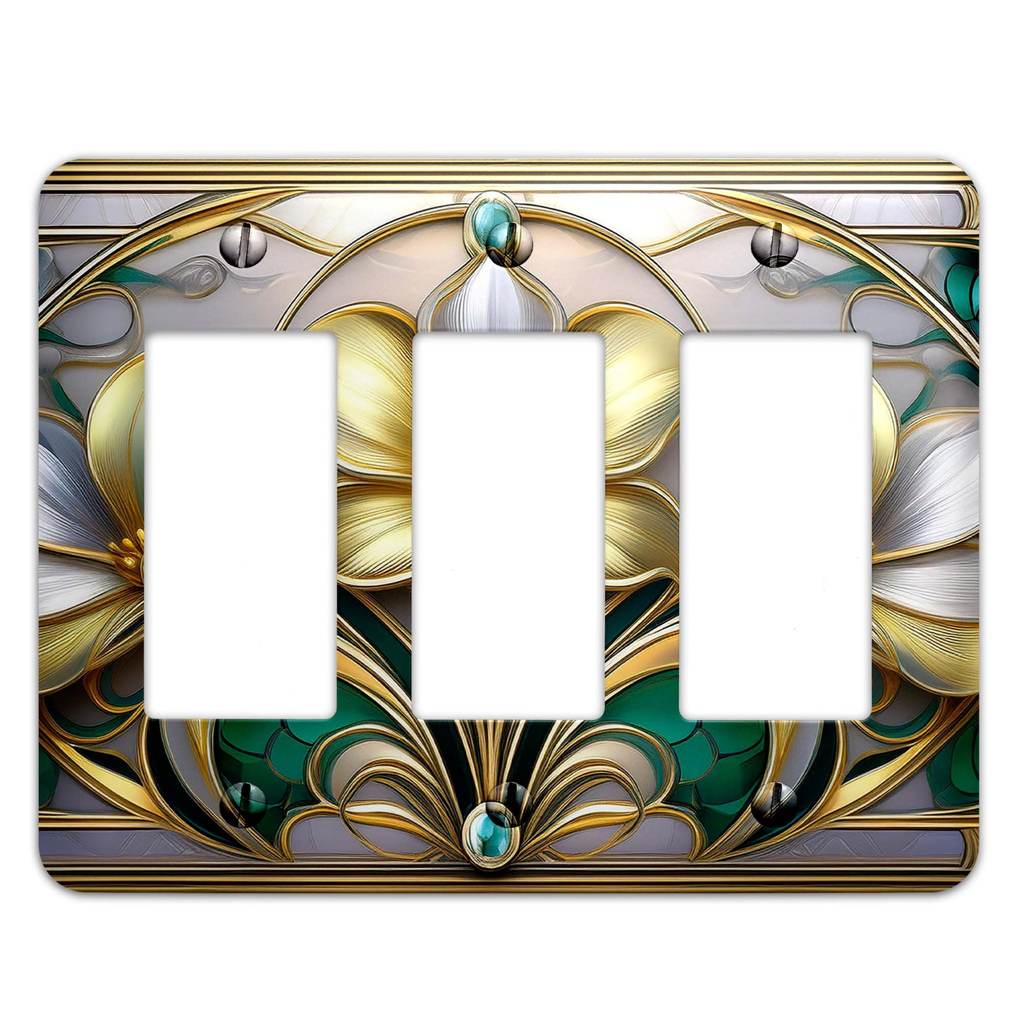 Art Nouveau Floral Light Switch Cover - Gold and Silver Metal SwitchPlate, Multiple Sizes - #5258