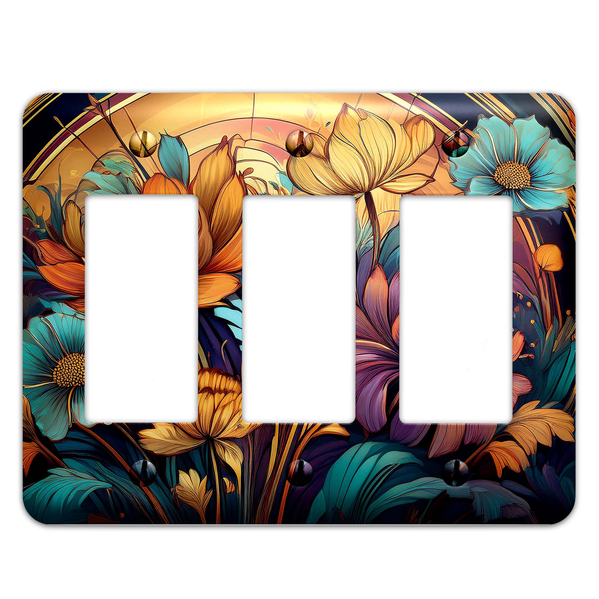 Art Deco Wildflower Light Switch Cover – Decorative metal plate with vintage floral design, available in multiple sizes for home décor.
