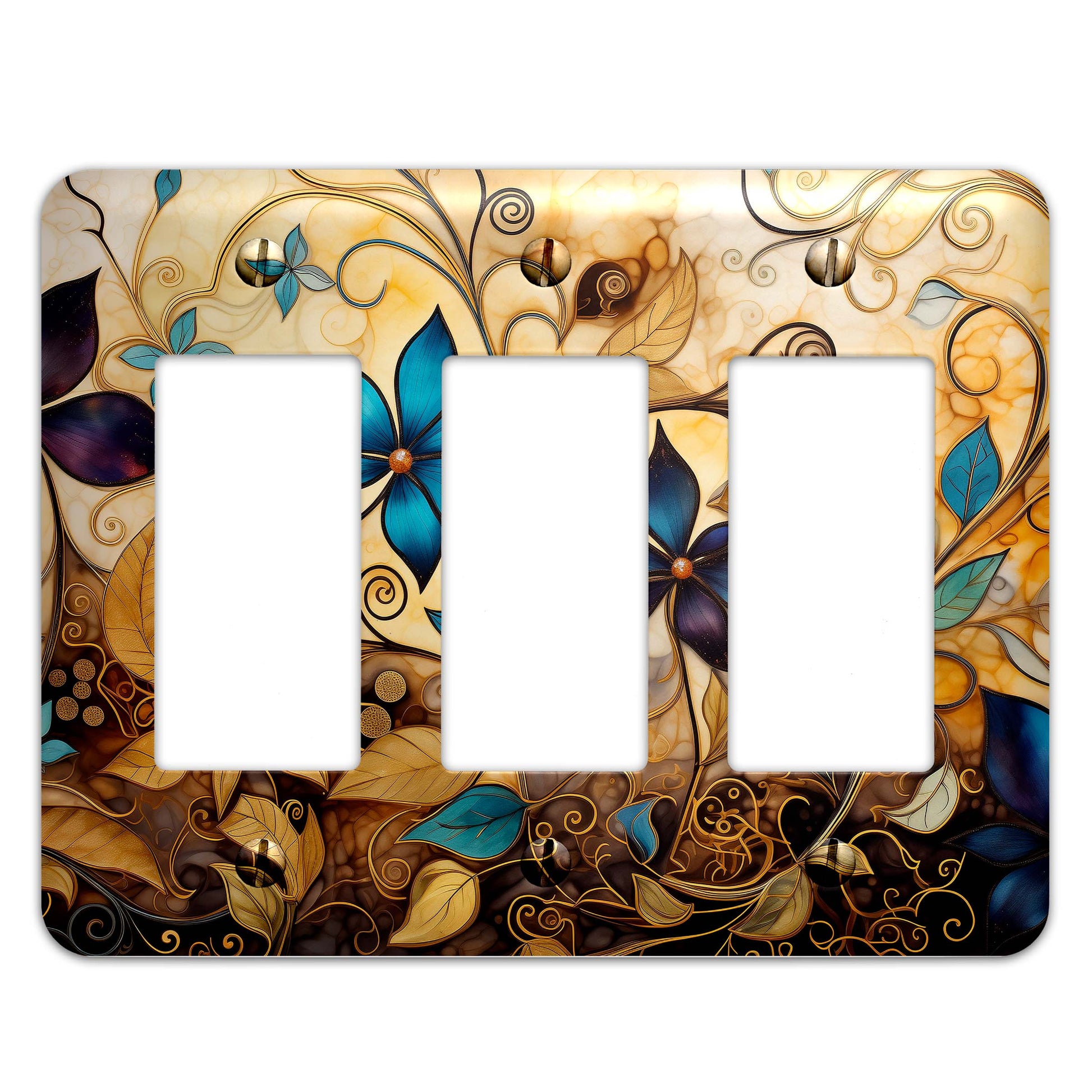 Whimsical floral and vines metal light switch cover with abstract art design, available in multiple sizes for stylish home decor.