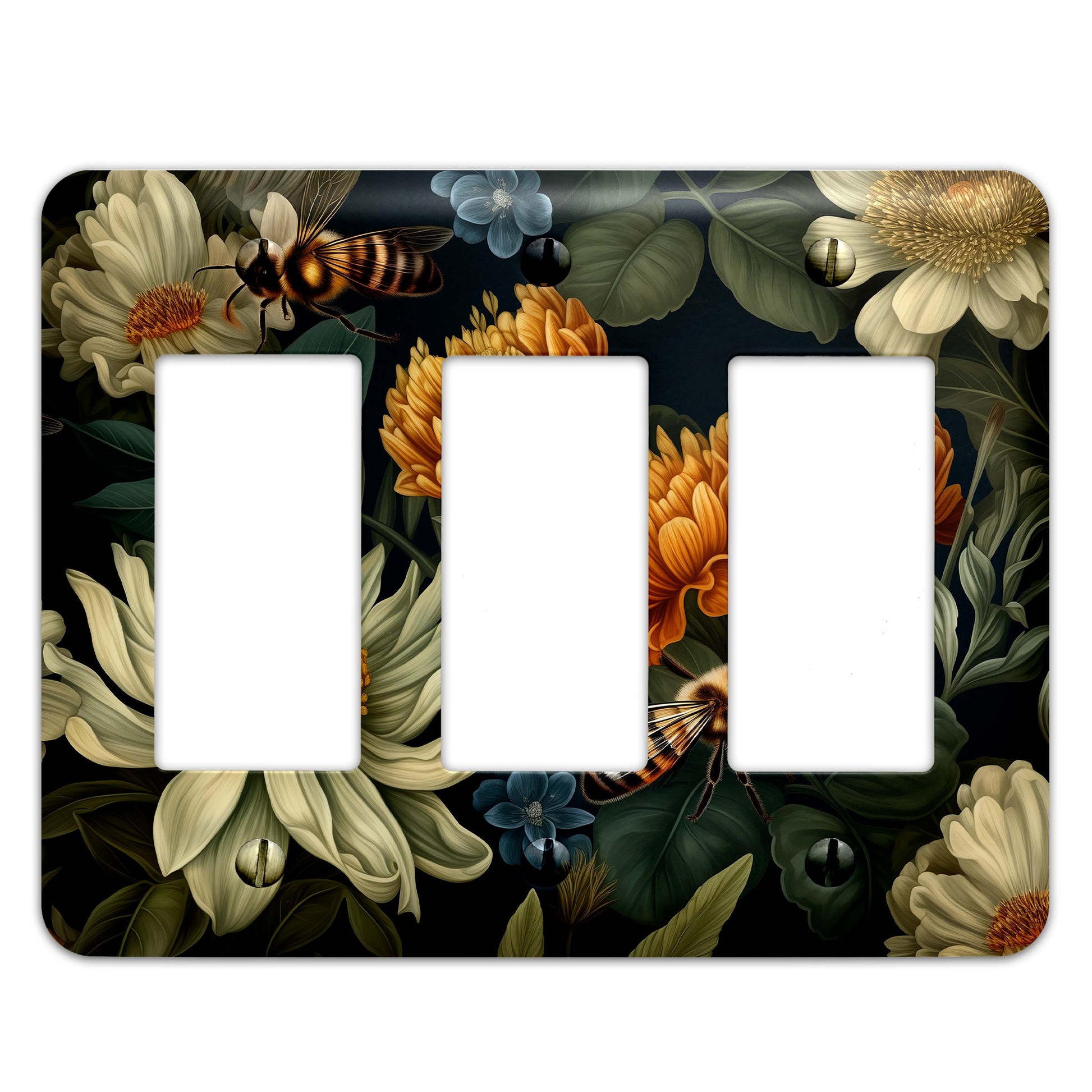 Bees and Blooms Light Switch Cover – Floral Decorative Wallplate with Bees, Home Decor in Multiple Sizes