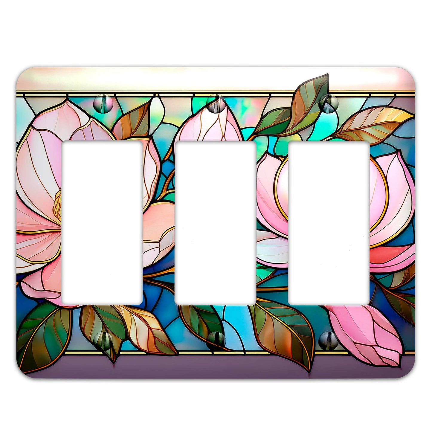 Magnolia Blooms on Stained Glass Decorative Switchplate | Light Switch Cover, Multiple Sizes, Home Decor - #5355