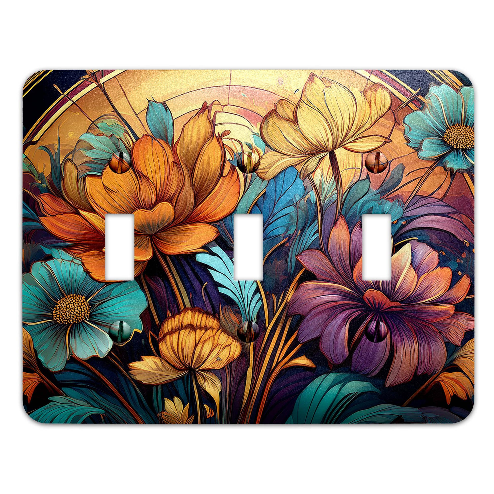 Art Deco Wildflower Light Switch Cover – Decorative metal plate with vintage floral design, available in multiple sizes for home décor.