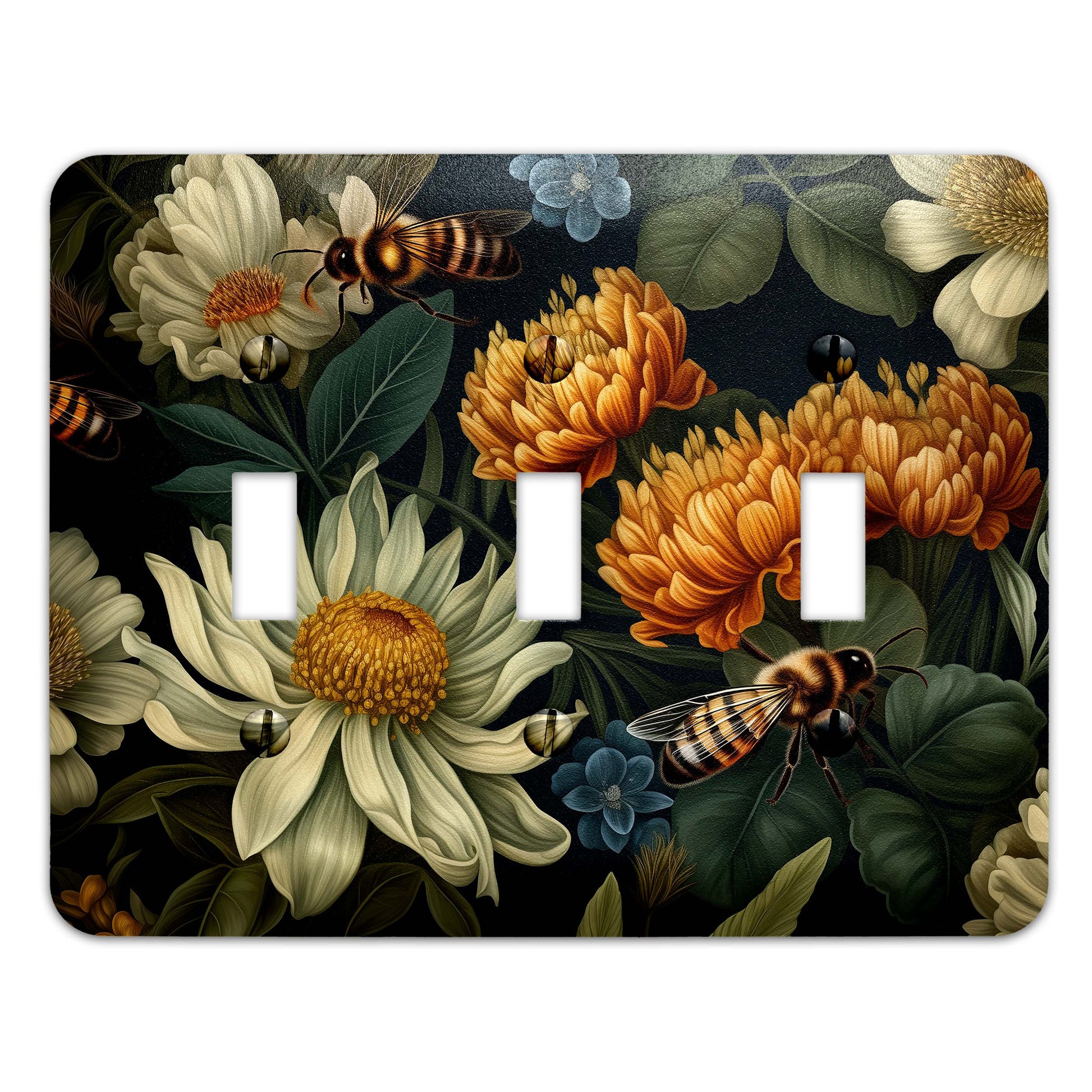 Bees and Blooms Light Switch Cover – Floral Decorative Wallplate with Bees, Home Decor in Multiple Sizes