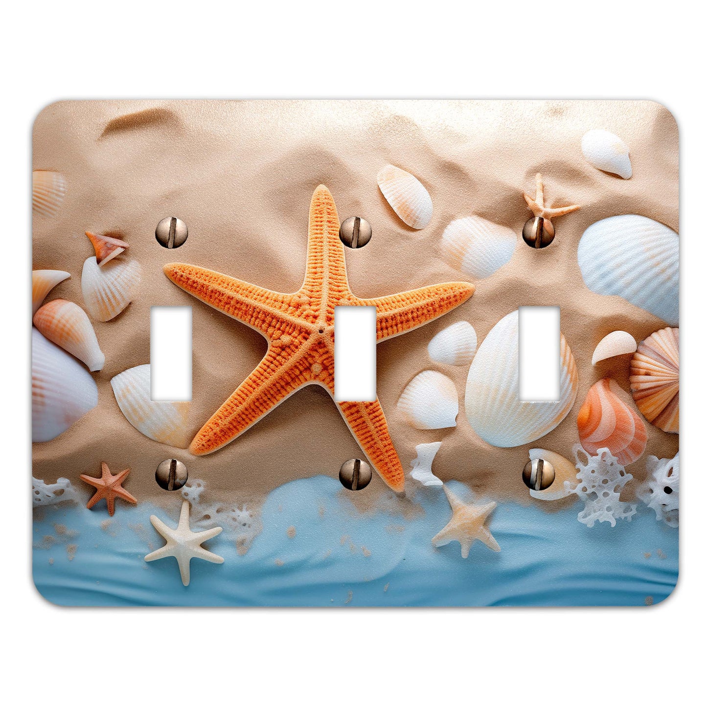 Metal Decorative Light Switch Plate Cover - Starfish and Seashells on the Beach - Other Sizes Available #4760