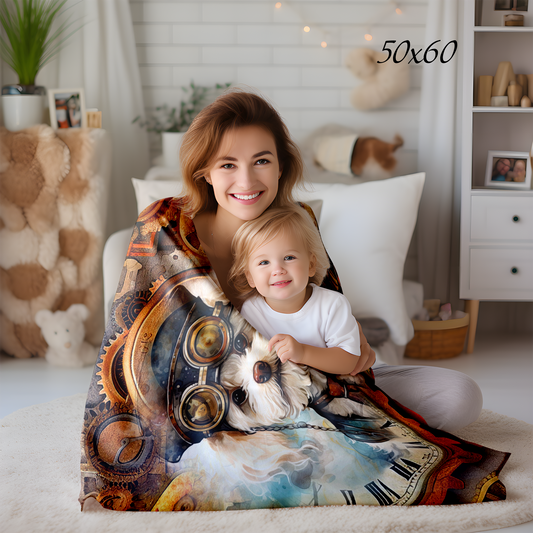 Steampunk Dog Velveteen Plush Blanket, Steampunk Fan, Dog Mom Gift, Dog Lover, Available in 2 sizes, #5056