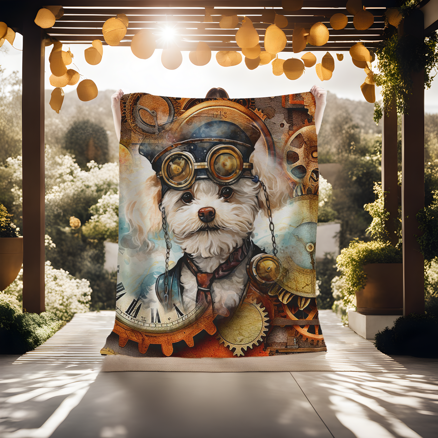 Steampunk Dog Velveteen Plush Blanket, Steampunk Fan, Dog Mom Gift, Dog Lover, Available in 2 sizes, #5056