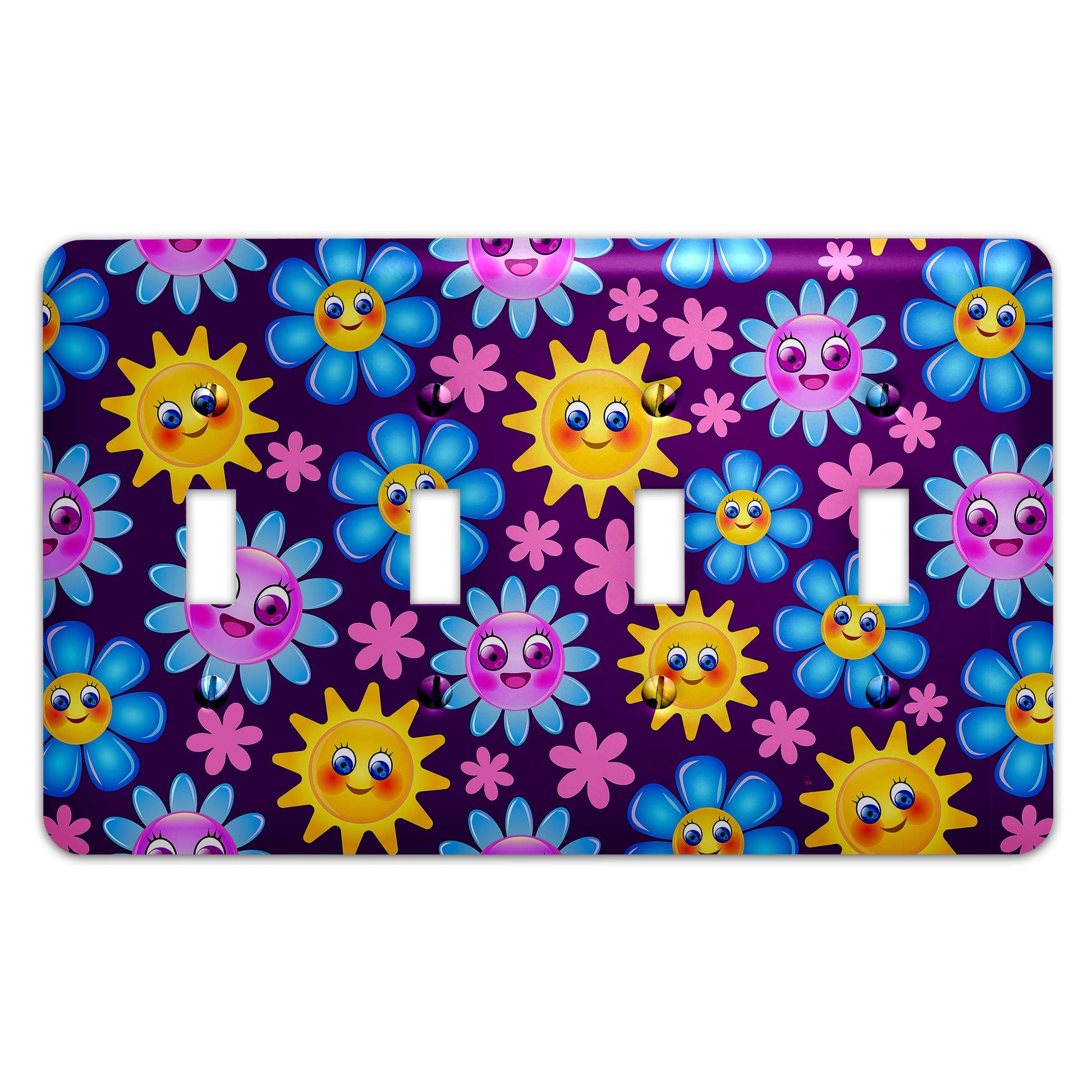 a purple and yellow flowered light switch cover